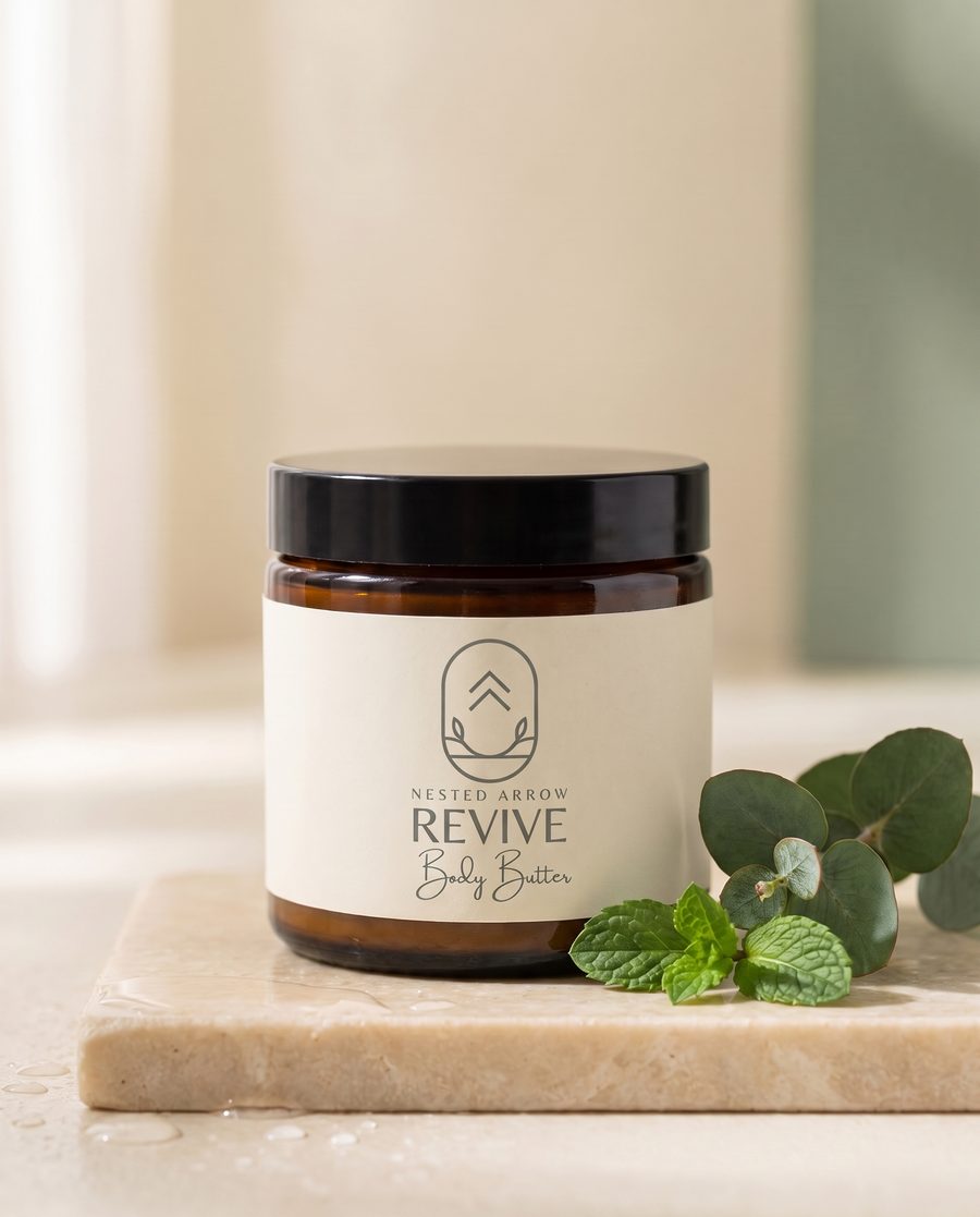 Revive body butter jar with eucalyptus and mint